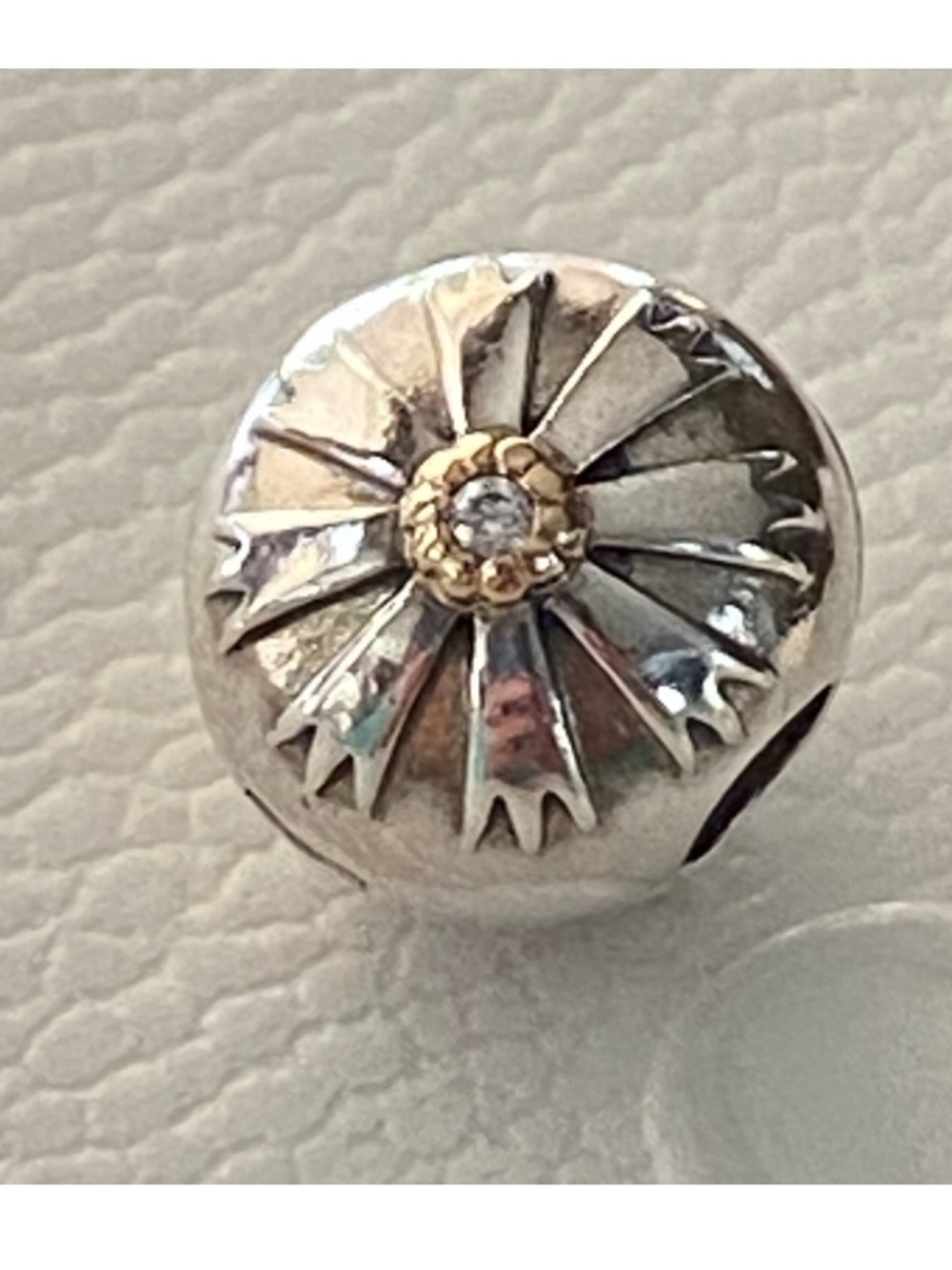 Authentic Pandora Silver & 14k Gold Two Tone Friendship Flower Clip Charm